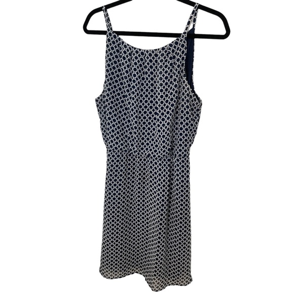 Tacera Dresses & Skirts - TACERA, Sheer, Lined Elastic Waist Spaghetti Strap Navy Blue White Dress Size L